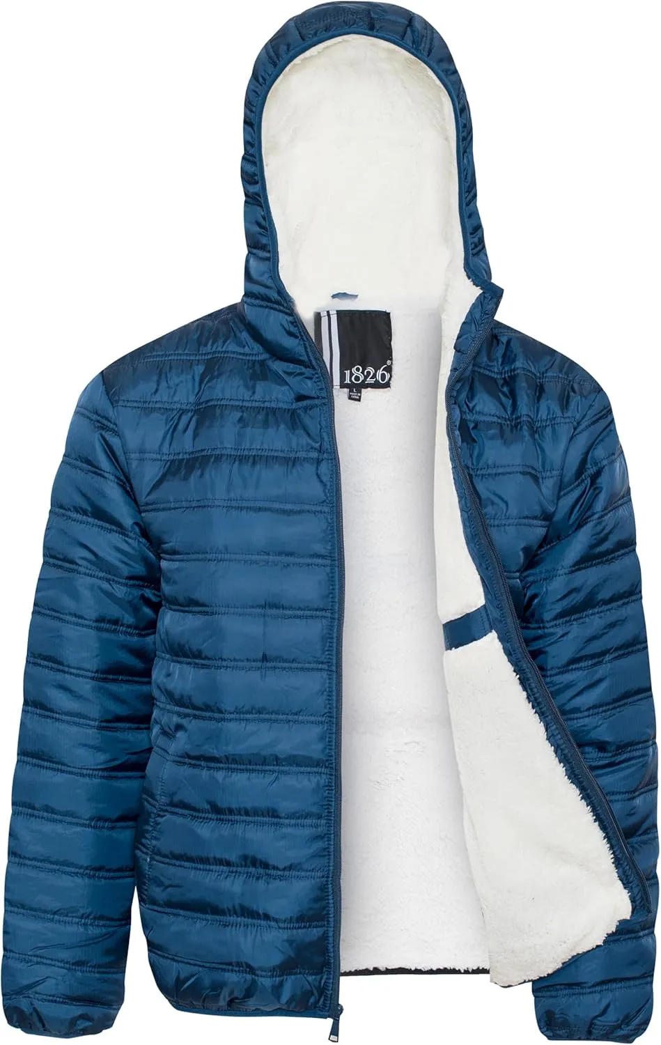 1826 Water-resistant Puffer Mens Quilted Full Zip Jackets, Sherpa lining, Fleece Lining With and Without Hood