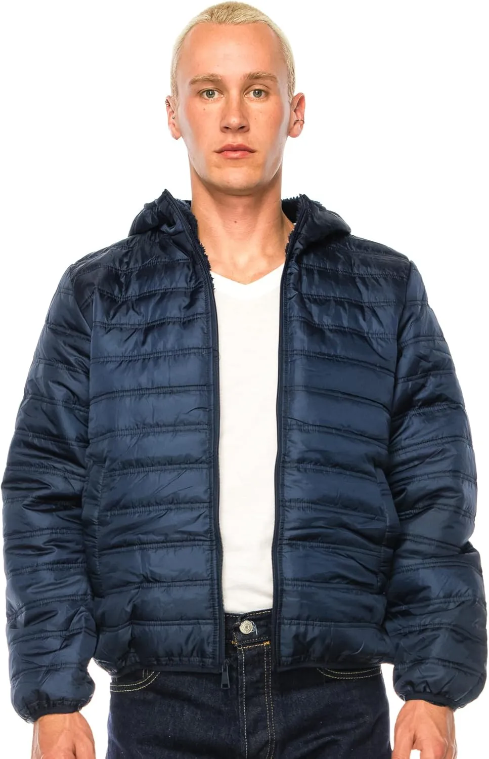 1826 Water-resistant Puffer Mens Quilted Full Zip Jackets, Sherpa lining, Fleece Lining With and Without Hood