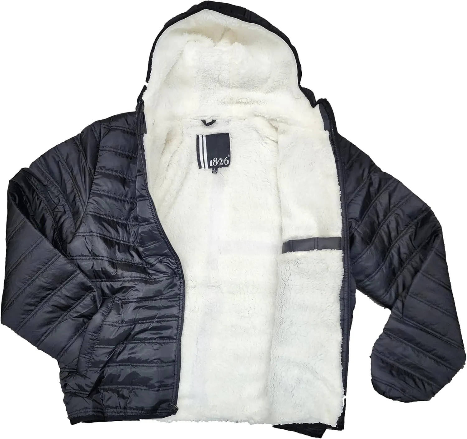 1826 Water-resistant Puffer Mens Quilted Full Zip Jackets, Sherpa lining, Fleece Lining With and Without Hood