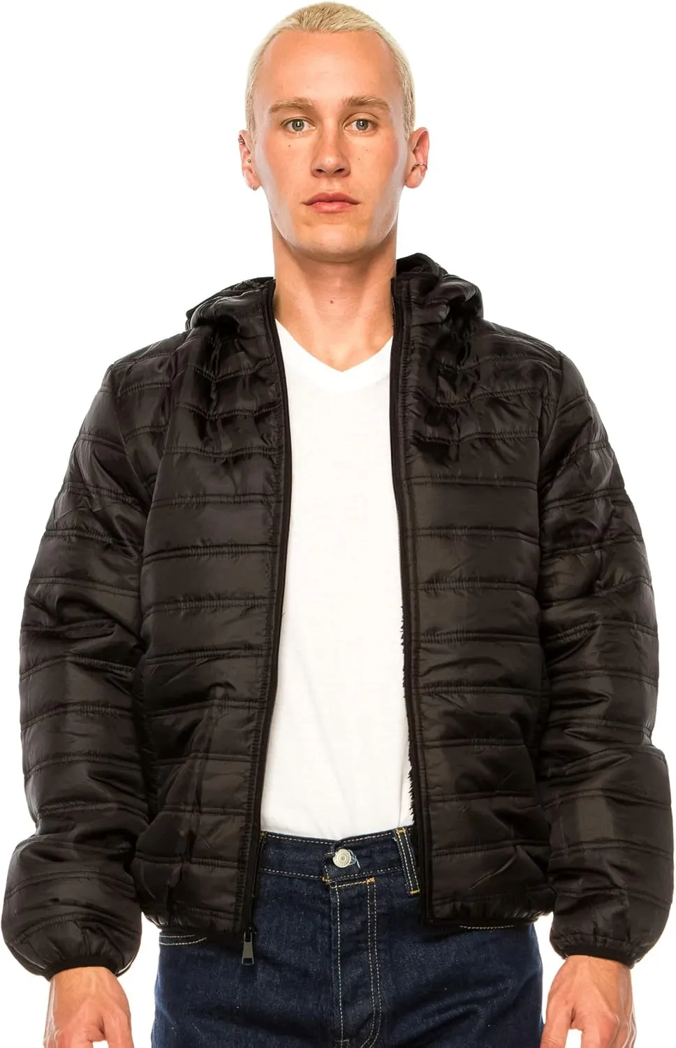 1826 Water-resistant Puffer Mens Quilted Full Zip Jackets, Sherpa lining, Fleece Lining With and Without Hood