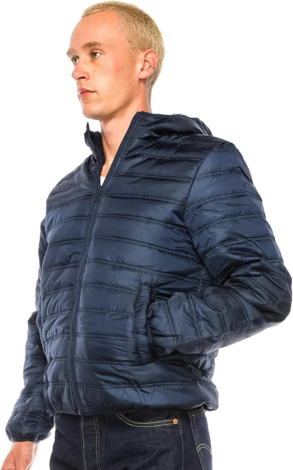 1826 Water-resistant Puffer Mens Quilted Full Zip Jackets, Sherpa lining, Fleece Lining With and Without Hood
