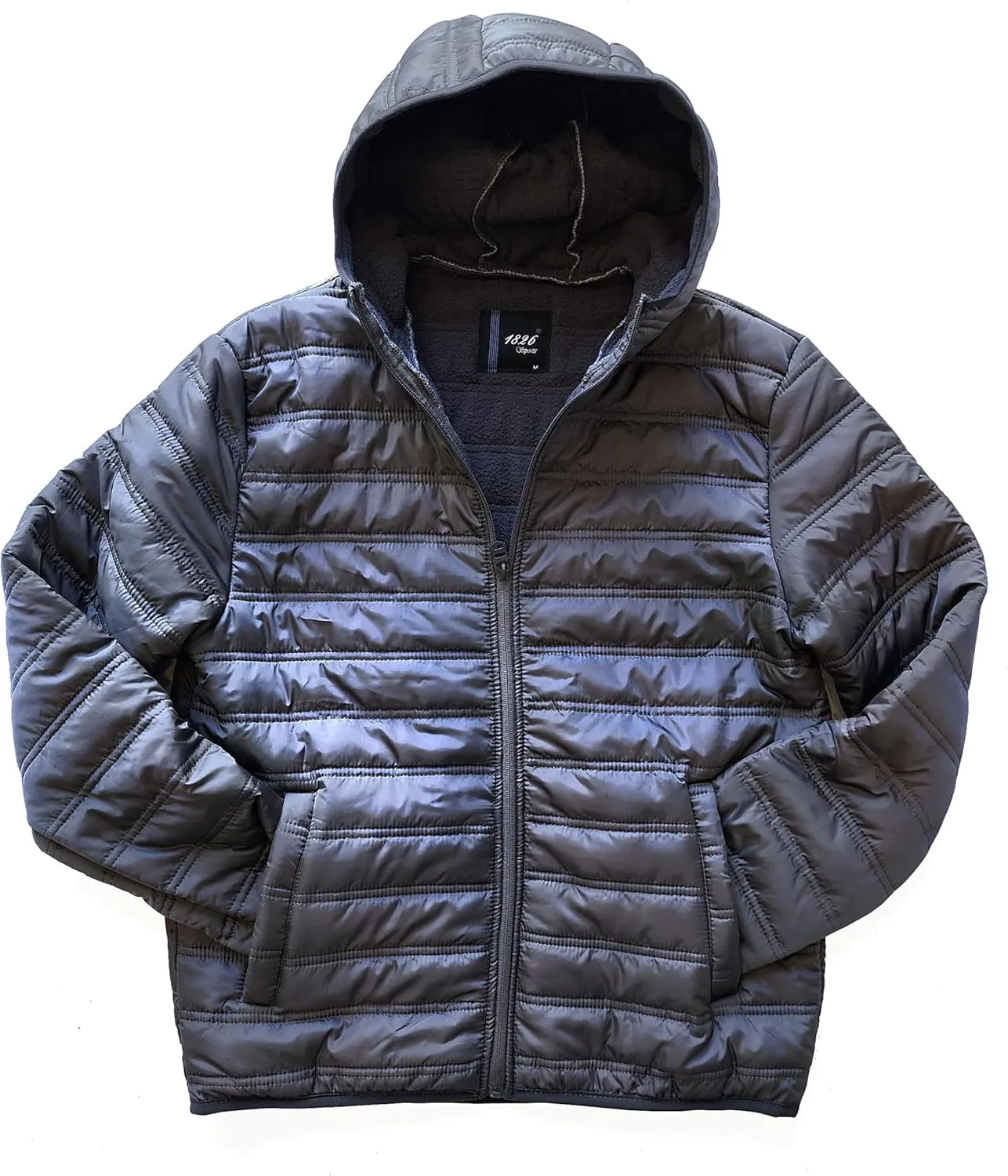 1826 Water-resistant Puffer Mens Quilted Full Zip Jackets, Sherpa lining, Fleece Lining With and Without Hood