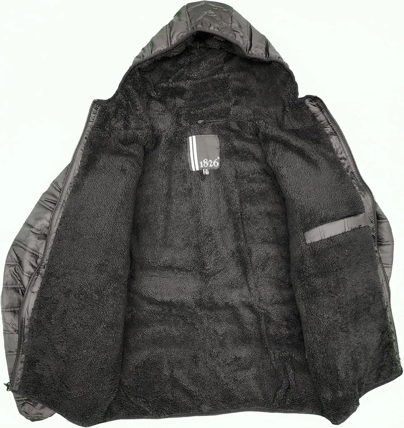 1826 Water-resistant Puffer Mens Quilted Full Zip Jackets, Sherpa lining, Fleece Lining With and Without Hood