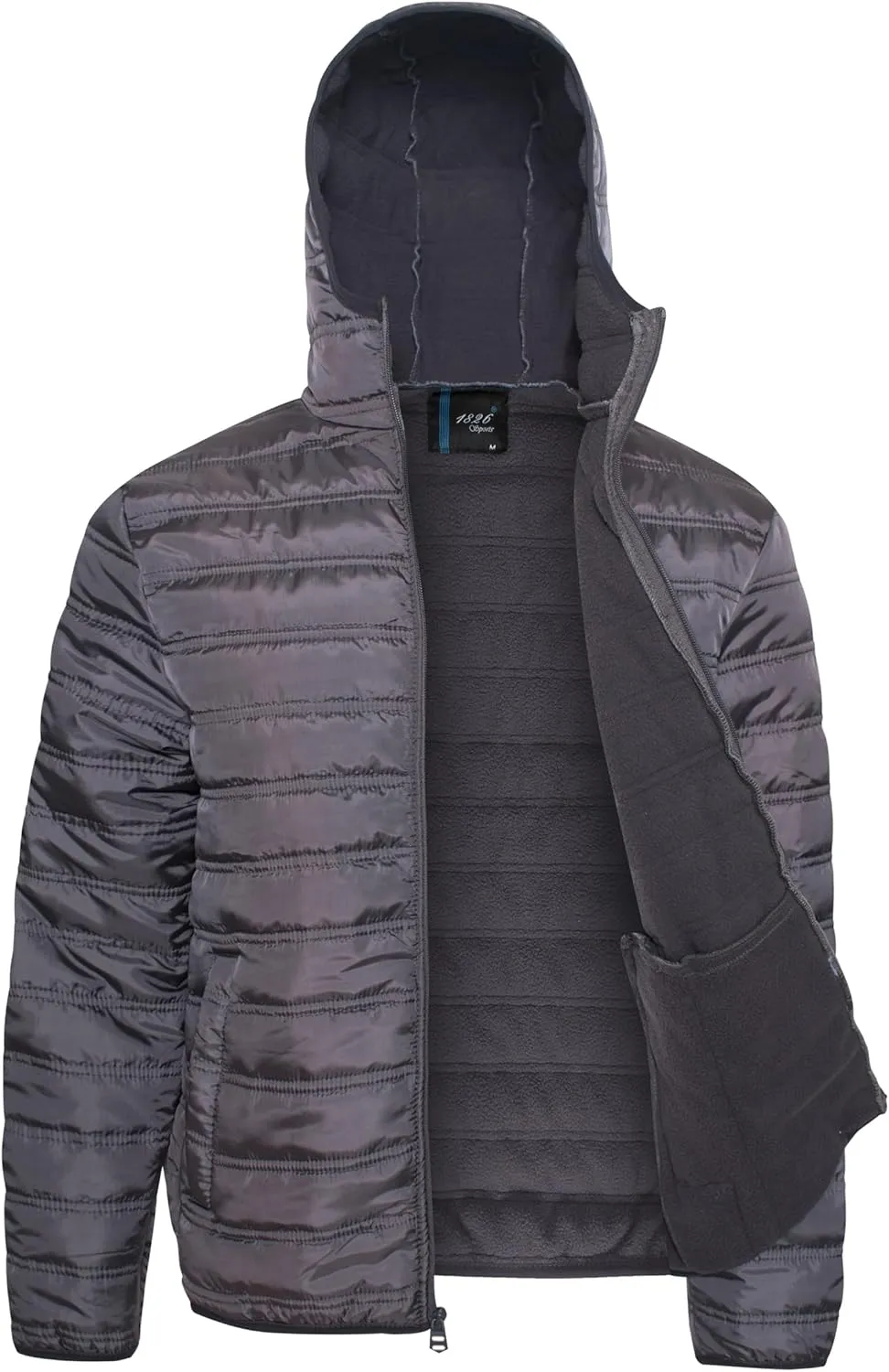 1826 Water-resistant Puffer Mens Quilted Full Zip Jackets, Sherpa lining, Fleece Lining With and Without Hood