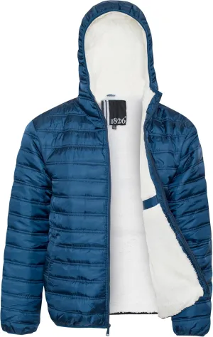 1826 Water-resistant Puffer Mens Quilted Full Zip Jackets, Sherpa lining, Fleece Lining With and Without Hood