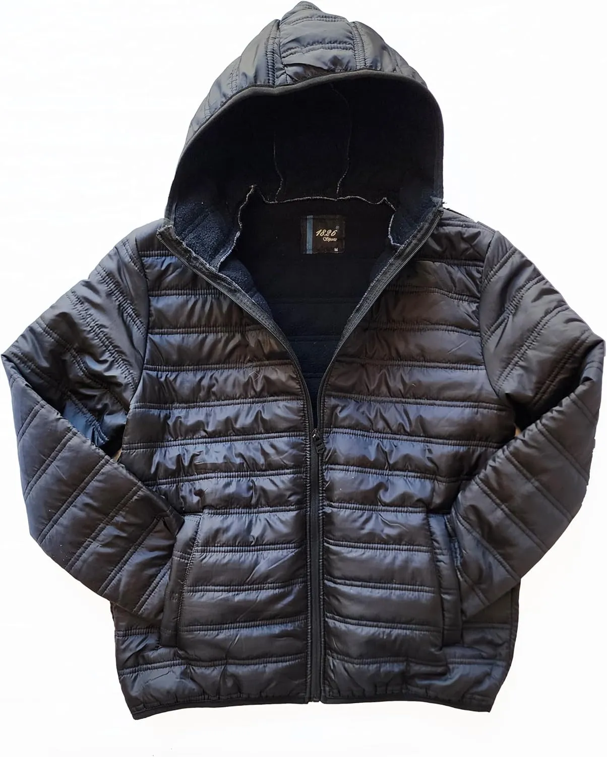1826 Water-resistant Puffer Mens Quilted Full Zip Jackets, Sherpa lining, Fleece Lining With and Without Hood
