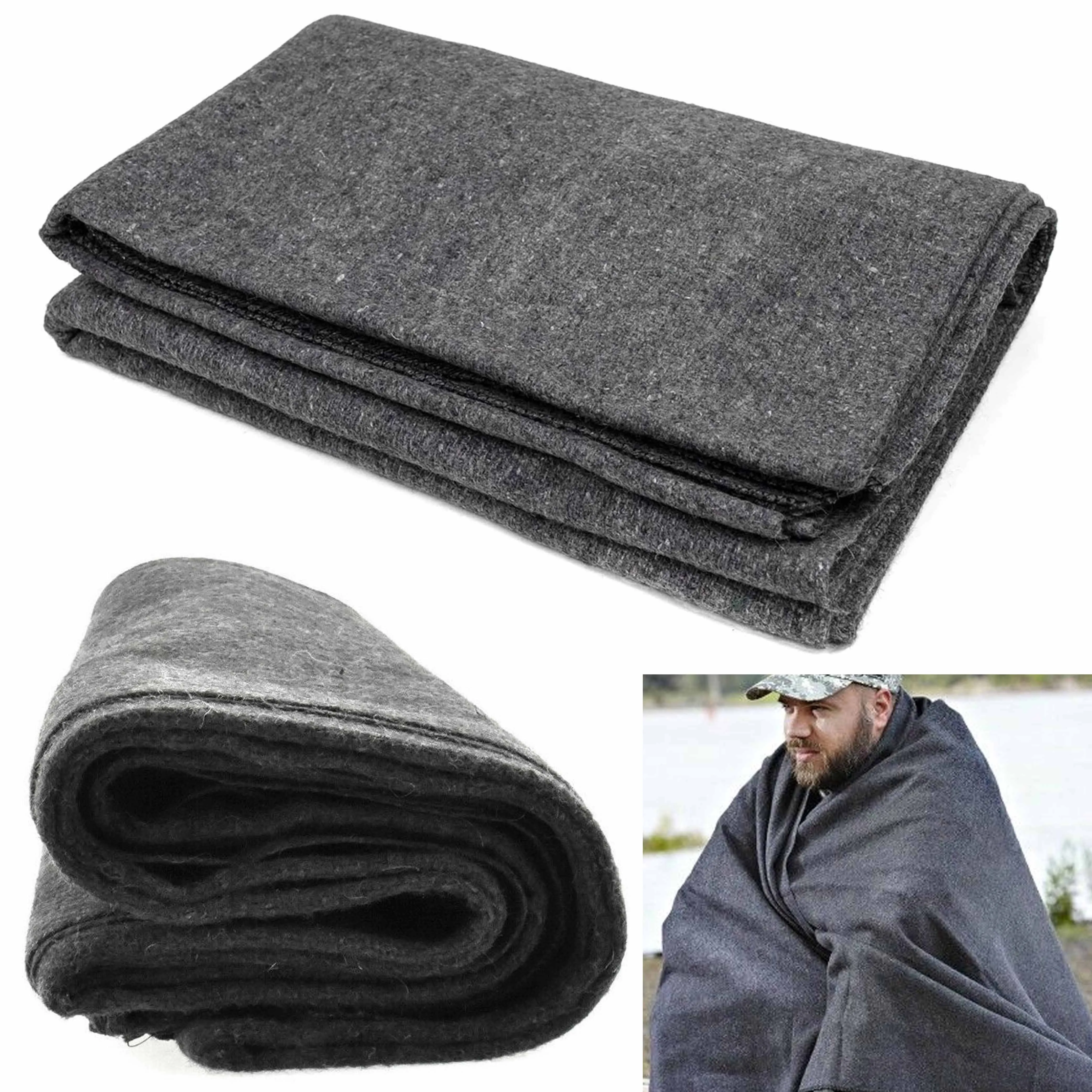 2 Pc Jumbo Military Wool Blanket Army Outdoor Camping Heavy Duty 3.75lb 66"X90"