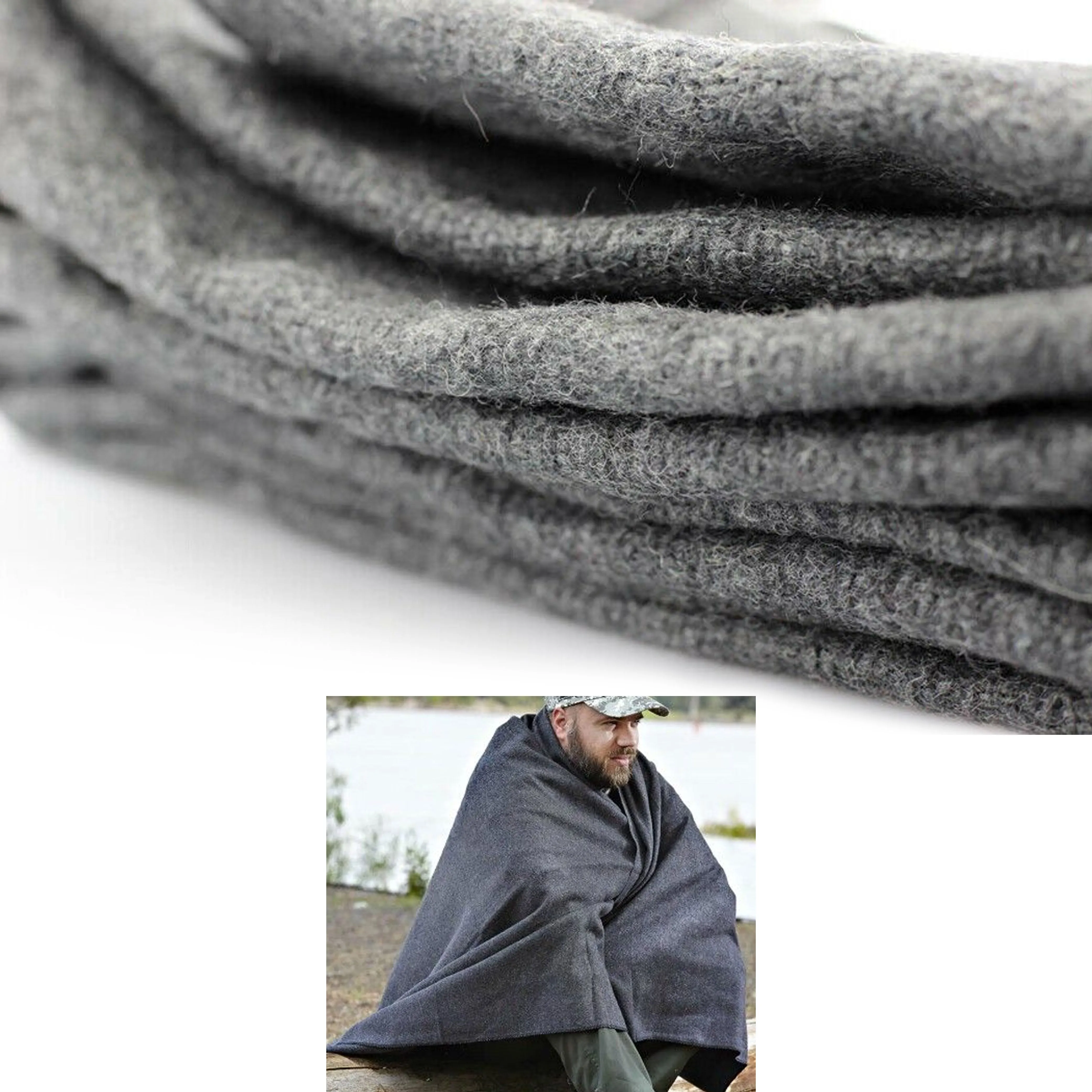 2 Pc Jumbo Military Wool Blanket Army Outdoor Camping Heavy Duty 3.75lb 66"X90"