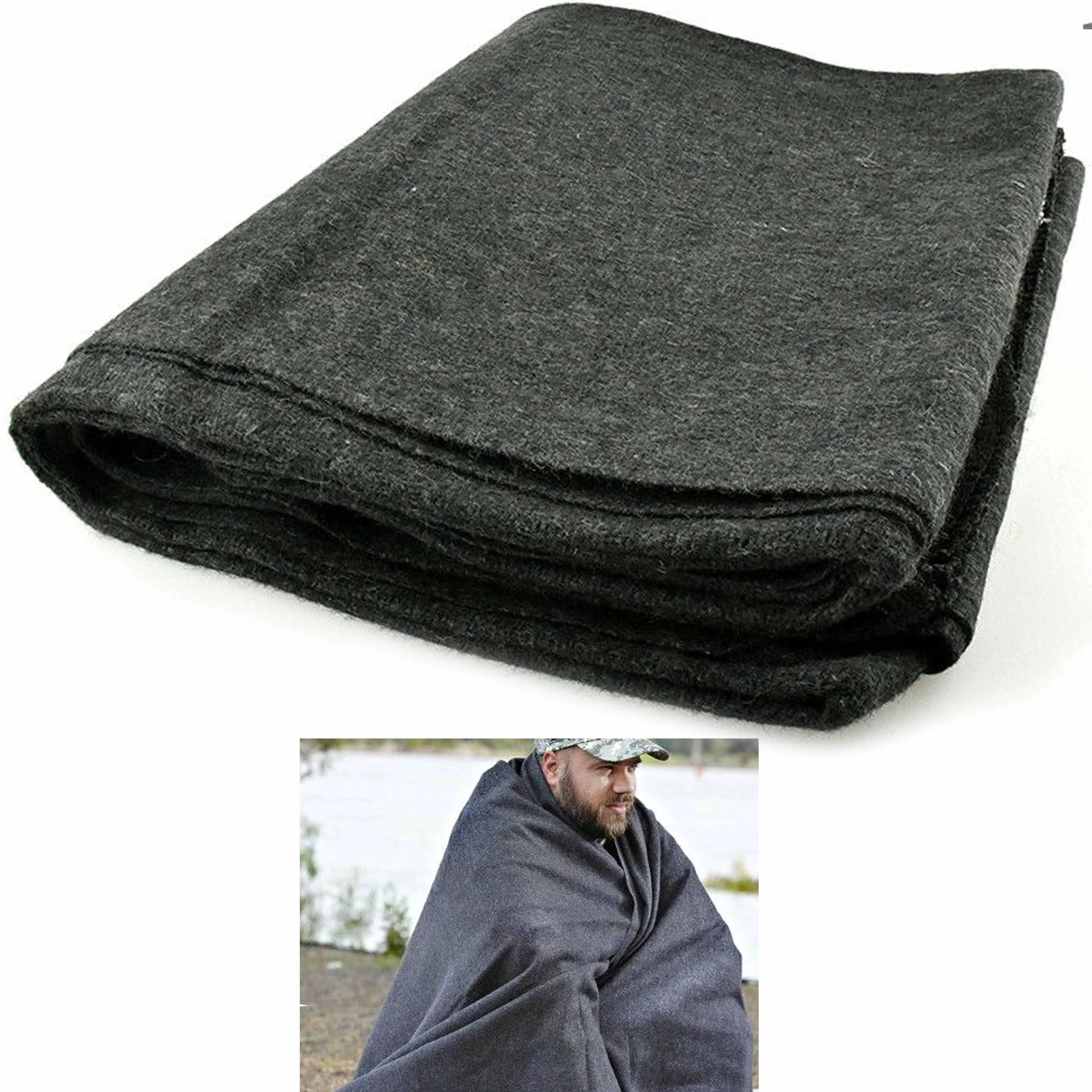 2 Pc Jumbo Military Wool Blanket Army Outdoor Camping Heavy Duty 3.75lb 66"X90"