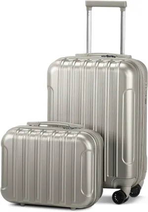 2 Piece Luggage Set  20" Expandable Carry-On Luggage Hardside Lightweight Suitcase with 14" Mini Cosmetic Case, TSA Lock, Spinner Wheels (Space Gray)