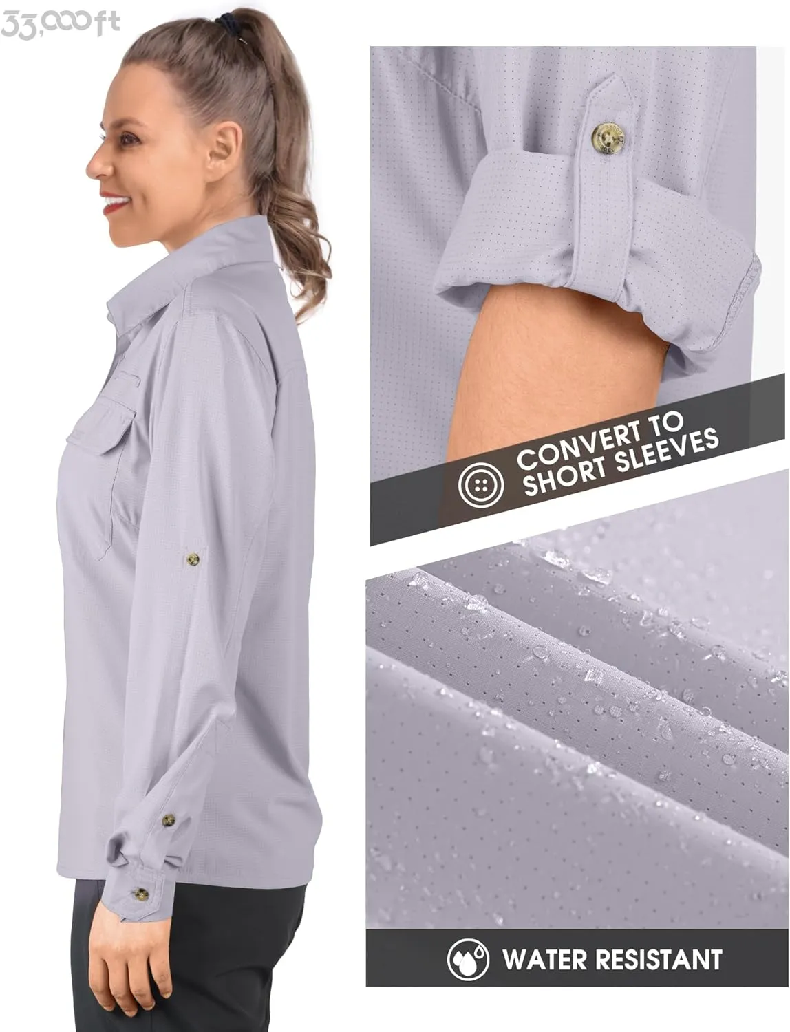 33,000ft Women's UPF 50 UV Sun Protection Shirt, Cool Quick Dry Long Sleeve Outdoor Fishing Hiking Safari Travel Shirt