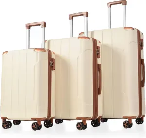 3pcs Luggage Set, Expandable Hard Shell Abs Suitcases With Double Spinner Wheels, Tsa Lock  20/24 / 28 Inch, White & Brown  Durable Travel Luggage (Brown White)