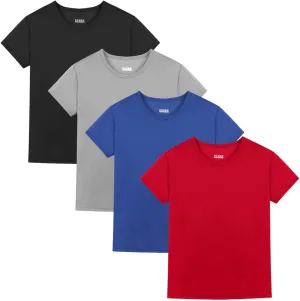 4 Pack Boys/Youth/Kids Quick Dry Sports Tee Shirt Mesh Moisture Wicking Active Athletic T-Shirt(4-18Years)