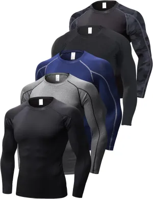 5 or 3 Pack Compression Shirts for Men Long Sleeve Cool Dry Athletic Workout Baselayer Baseball Undershirt Tops