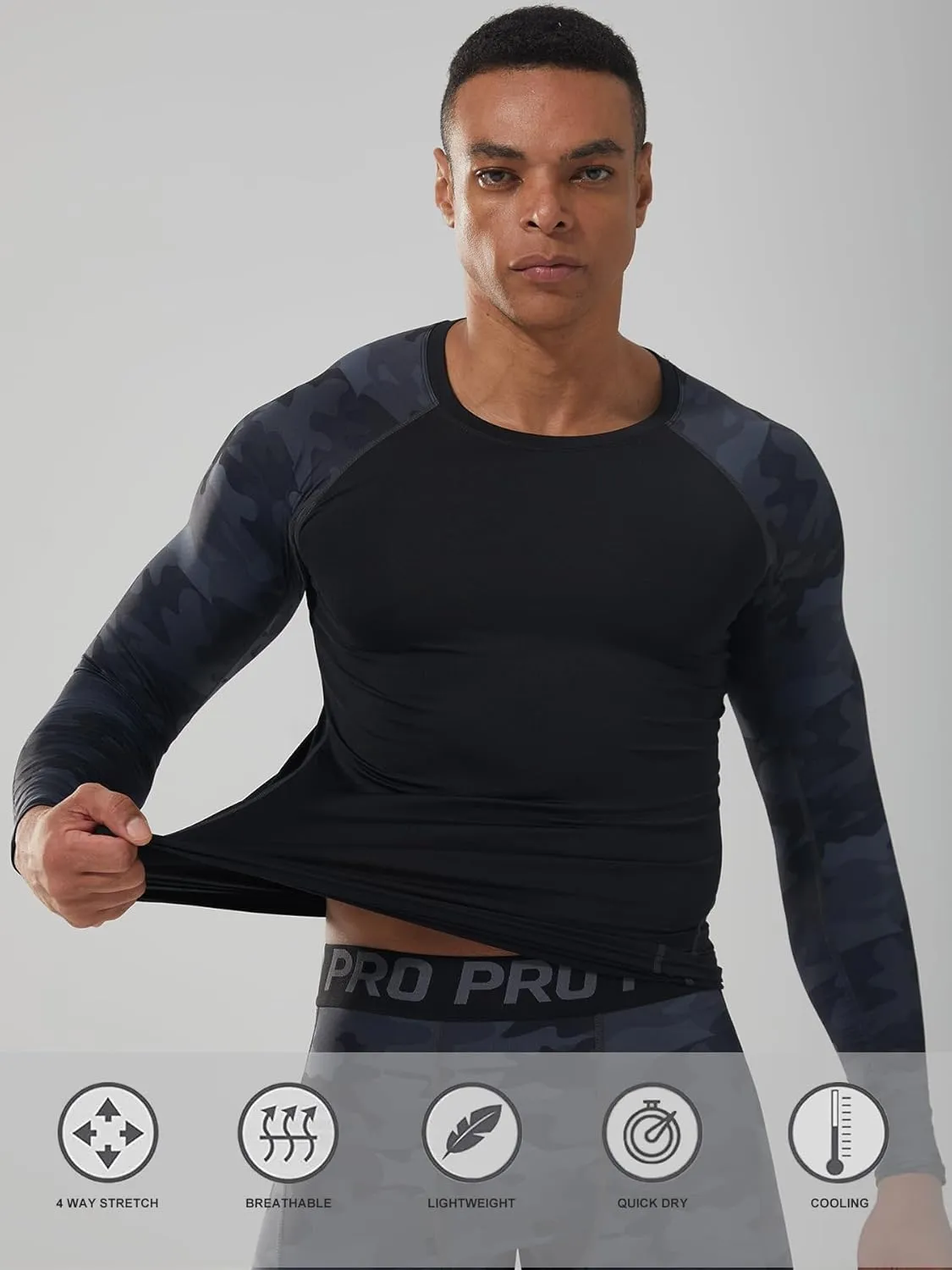 5 or 3 Pack Compression Shirts for Men Long Sleeve Cool Dry Athletic Workout Baselayer Baseball Undershirt Tops