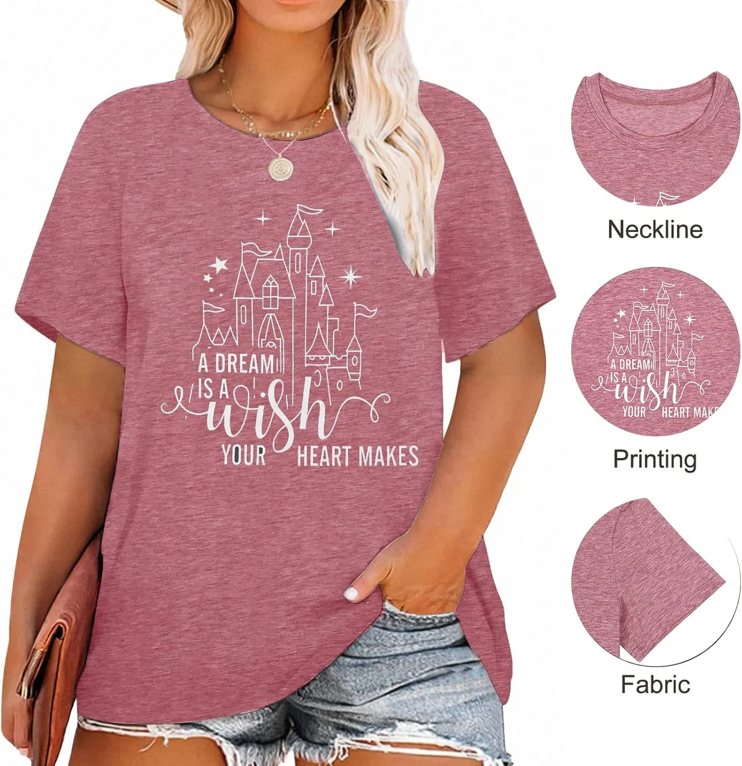 A Dream is a Wish Your Heart Makes Shirt Plus Size Womens Funny Castle Letter Print T Shirt Inspirational Gift Tee Tops