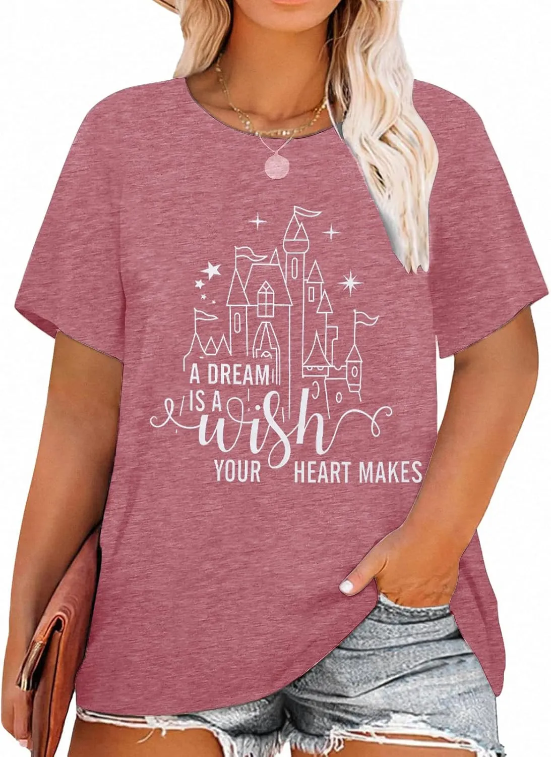 A Dream is a Wish Your Heart Makes Shirt Plus Size Womens Funny Castle Letter Print T Shirt Inspirational Gift Tee Tops