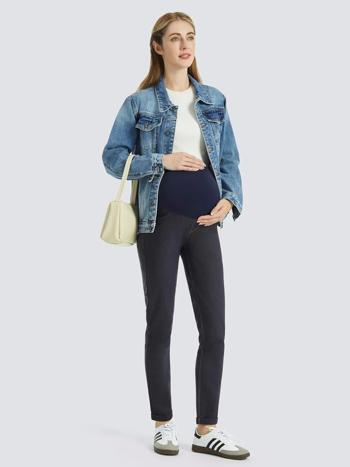AFITNE Women's Maternity Jeans Over The Belly Stretchy Pull On High Waist Skinny Pregnancy Denim Pants with Pockets 28/30