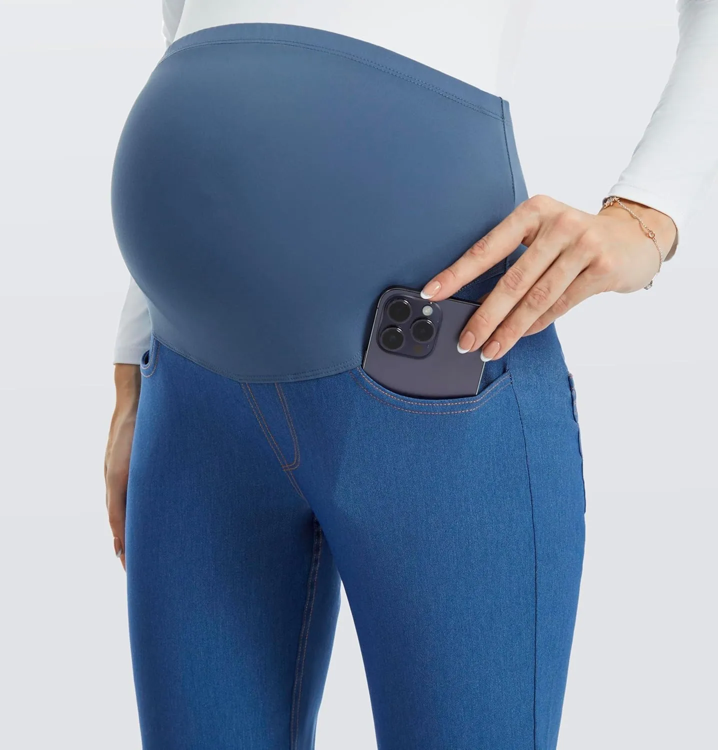 AFITNE Women's Maternity Jeans Over The Belly Stretchy Pull On High Waist Skinny Pregnancy Denim Pants with Pockets 28/30