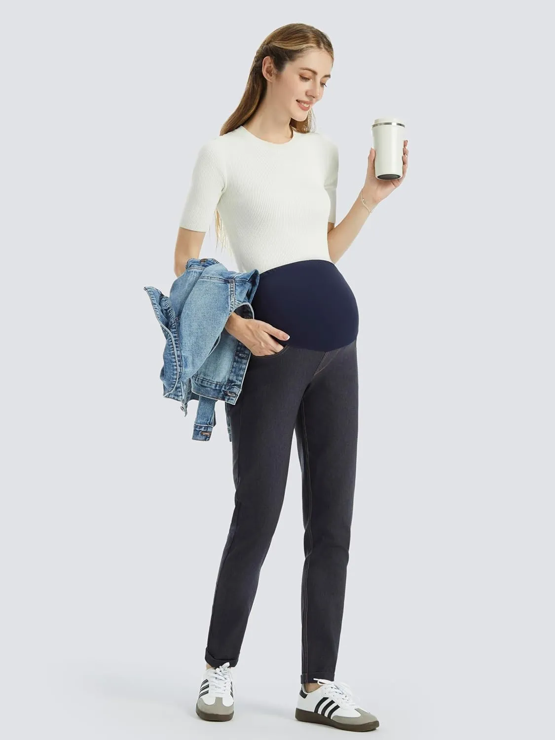 AFITNE Women's Maternity Jeans Over The Belly Stretchy Pull On High Waist Skinny Pregnancy Denim Pants with Pockets 28/30