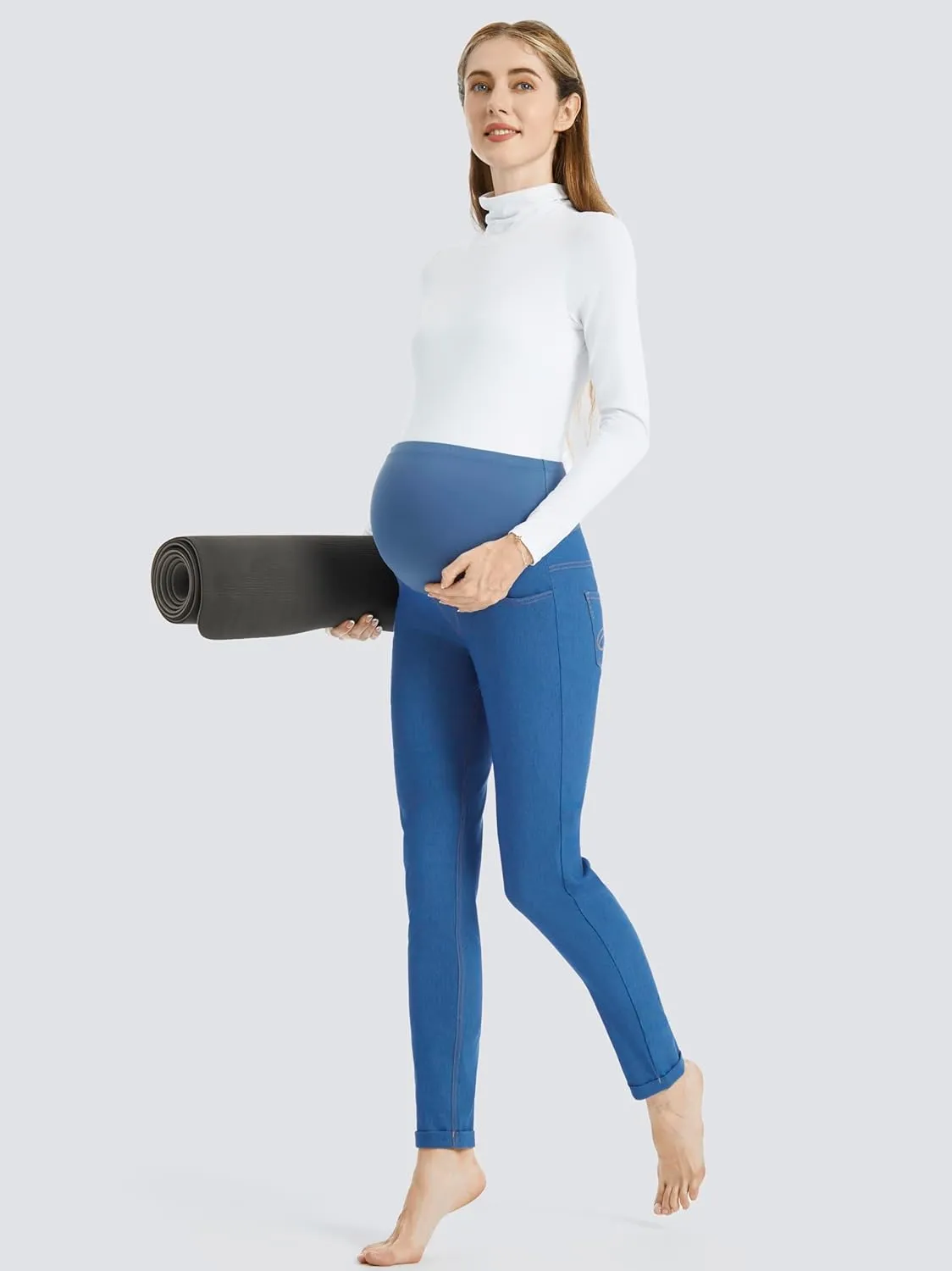 AFITNE Women's Maternity Jeans Over The Belly Stretchy Pull On High Waist Skinny Pregnancy Denim Pants with Pockets 28/30