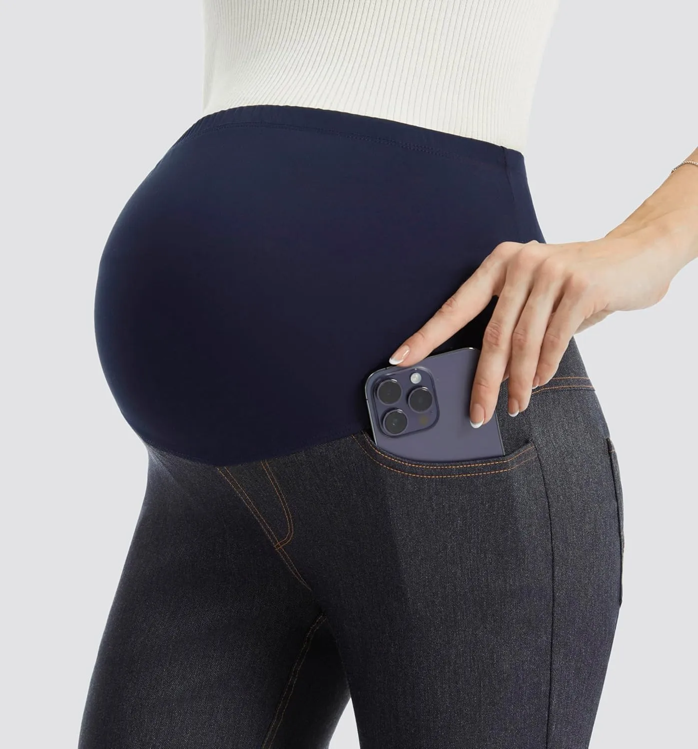 AFITNE Women's Maternity Jeans Over The Belly Stretchy Pull On High Waist Skinny Pregnancy Denim Pants with Pockets 28/30