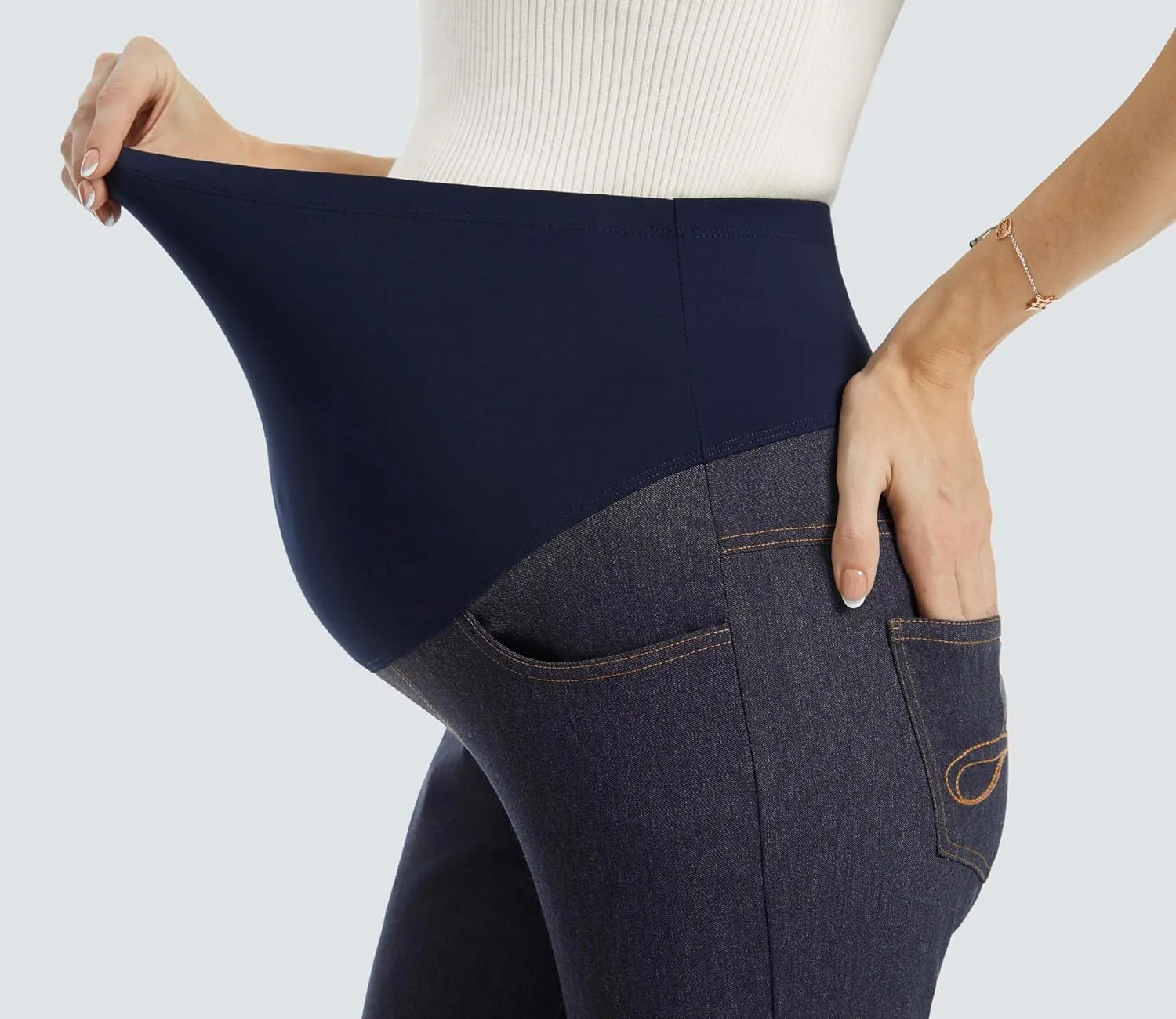 AFITNE Women's Maternity Jeans Over The Belly Stretchy Pull On High Waist Skinny Pregnancy Denim Pants with Pockets 28/30