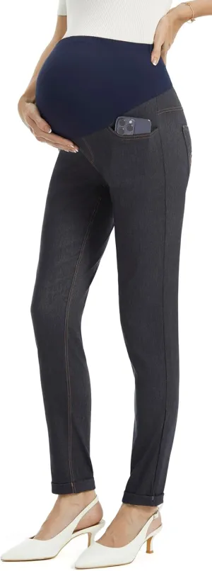 AFITNE Women's Maternity Jeans Over The Belly Stretchy Pull On High Waist Skinny Pregnancy Denim Pants with Pockets 28/30