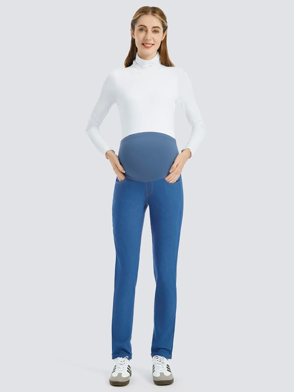 AFITNE Women's Maternity Jeans Over The Belly Stretchy Pull On High Waist Skinny Pregnancy Denim Pants with Pockets 28/30