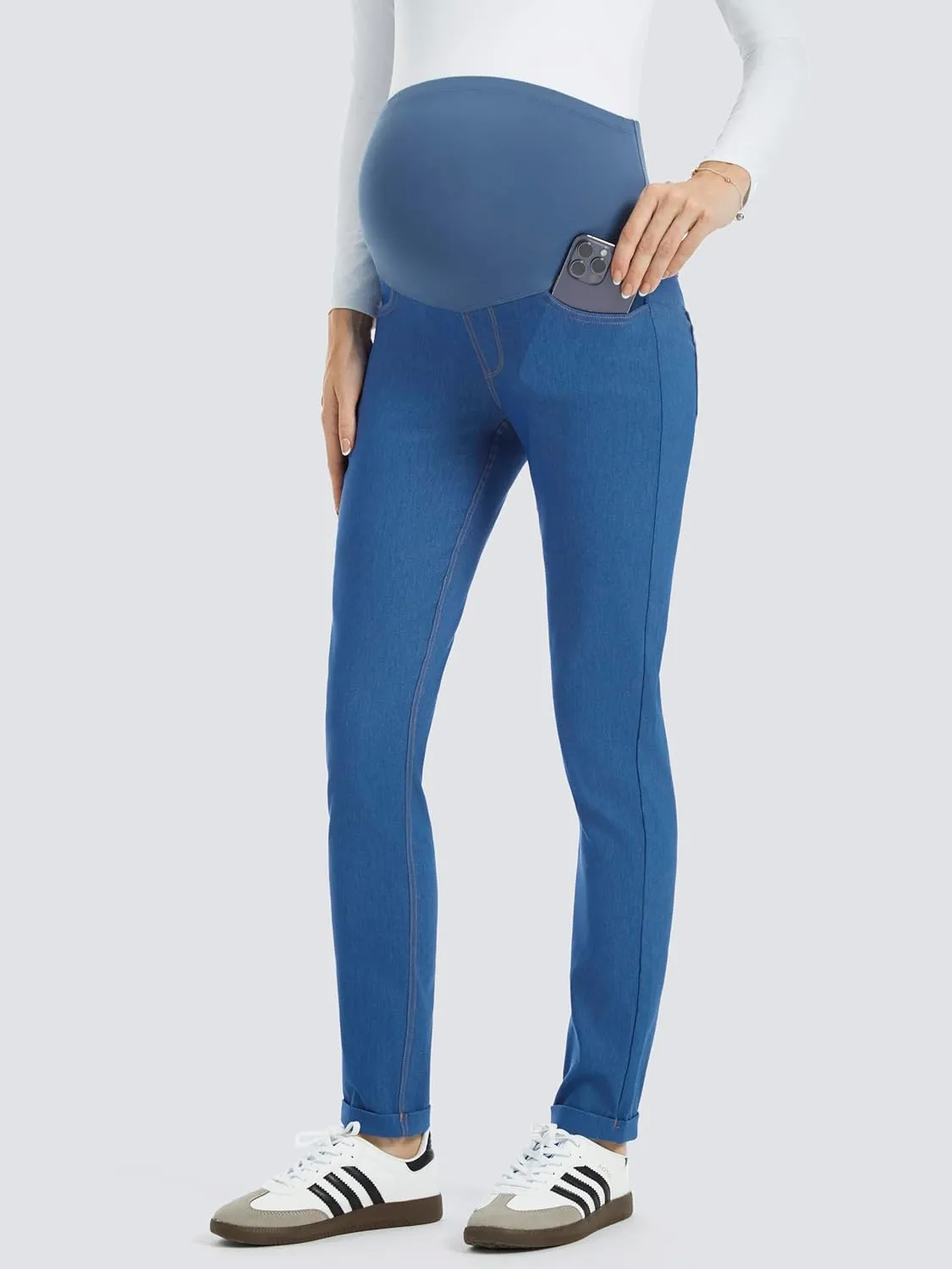 AFITNE Women's Maternity Jeans Over The Belly Stretchy Pull On High Waist Skinny Pregnancy Denim Pants with Pockets 28/30
