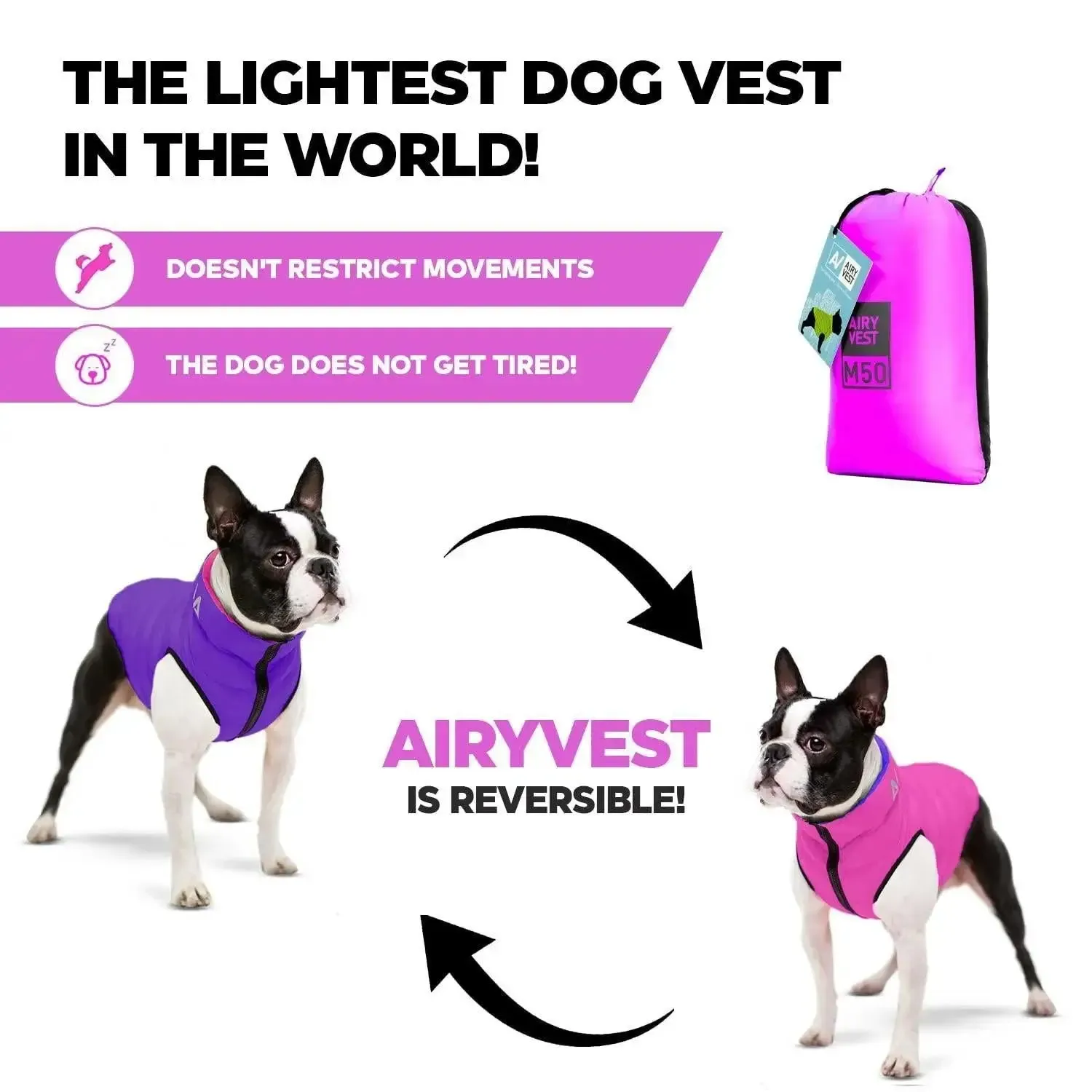 AiryVest Lightweight Reversible Winter Dog Coat Warm Dog Jacket  Water