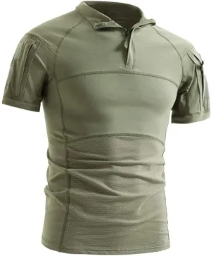 AKARMY Men's Military Short Sleeve T-Shirt, Tactical Cargo Pullover Polo Shirts, Outdoor Camo Shirt with 1/4 Zipper