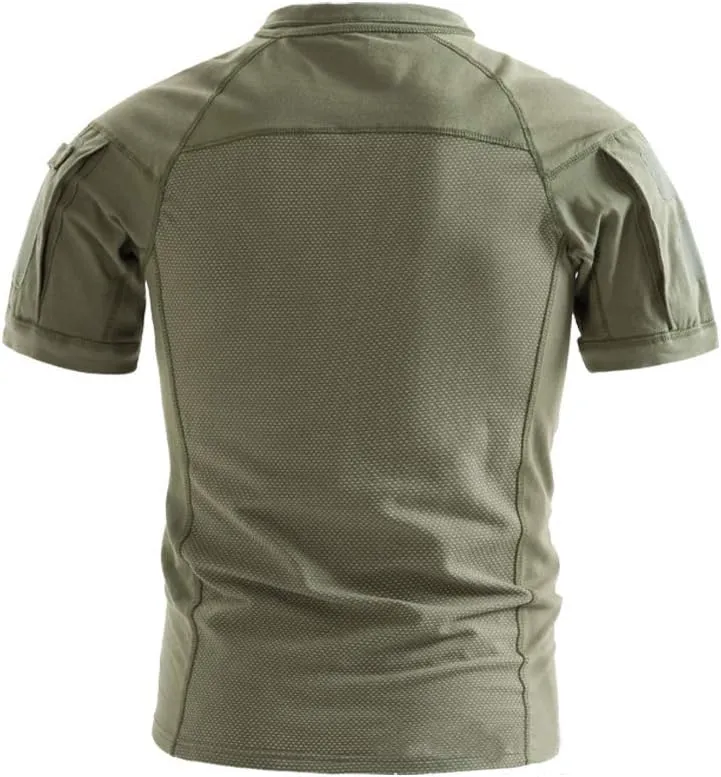 AKARMY Men's Military Short Sleeve T-Shirt, Tactical Cargo Pullover Polo Shirts, Outdoor Camo Shirt with 1/4 Zipper
