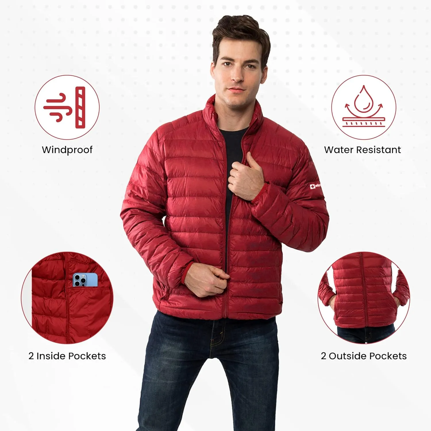 Alpine Swiss Niko Mens Down Alternative Jacket Puffer Coat Packable Warm Insulation & Lightweight