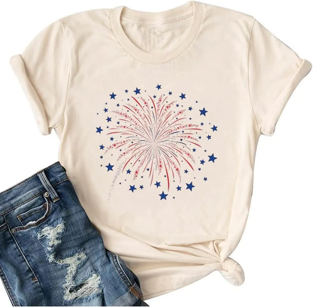 America Flag Shirt for Women Red White Blue Star Graphic Patriotic Shirt 4th of July Memorial Summer Tops Tee