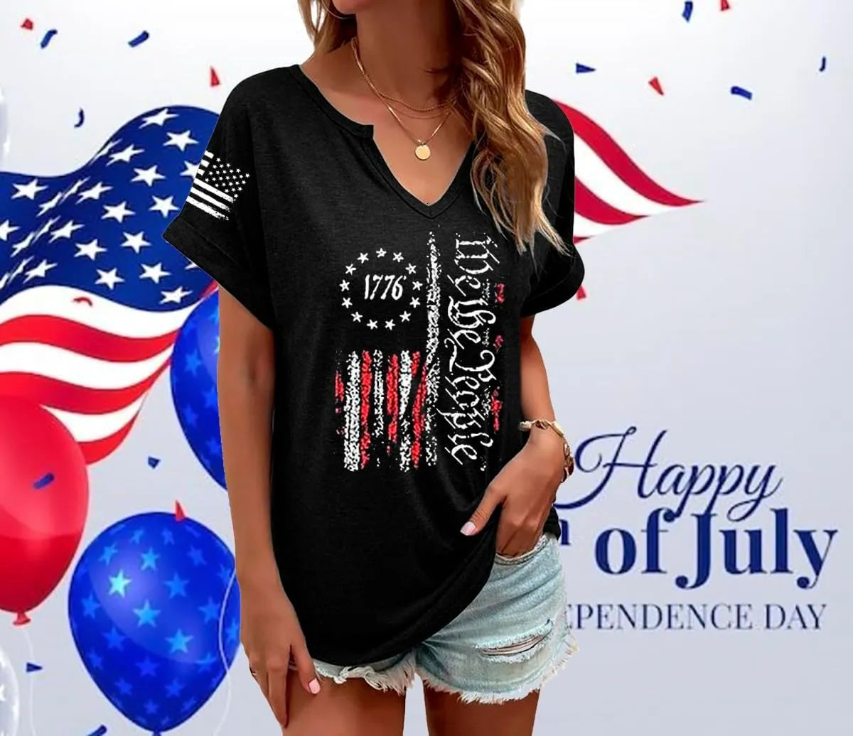 American Flag T-Shirt for Women Patriotic Graphic Tee 4th of July Independence Day Shirt Casual Short Sleeve Tops