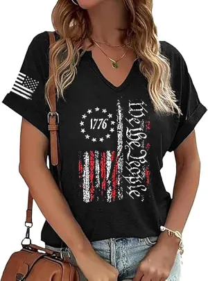 American Flag T-Shirt for Women Patriotic Graphic Tee 4th of July Independence Day Shirt Casual Short Sleeve Tops