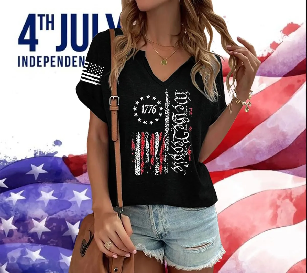 American Flag T-Shirt for Women Patriotic Graphic Tee 4th of July Independence Day Shirt Casual Short Sleeve Tops