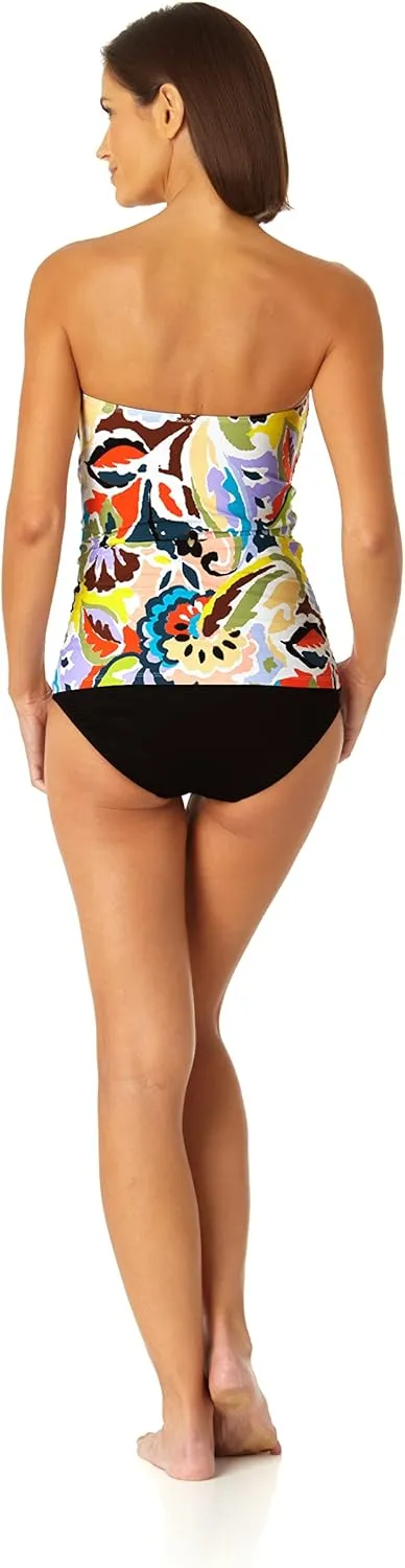 Anne Cole Women's Solid Twist Front Shirred Bandeau Tankini Swim Top