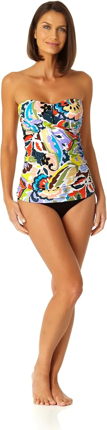 Anne Cole Women's Solid Twist Front Shirred Bandeau Tankini Swim Top