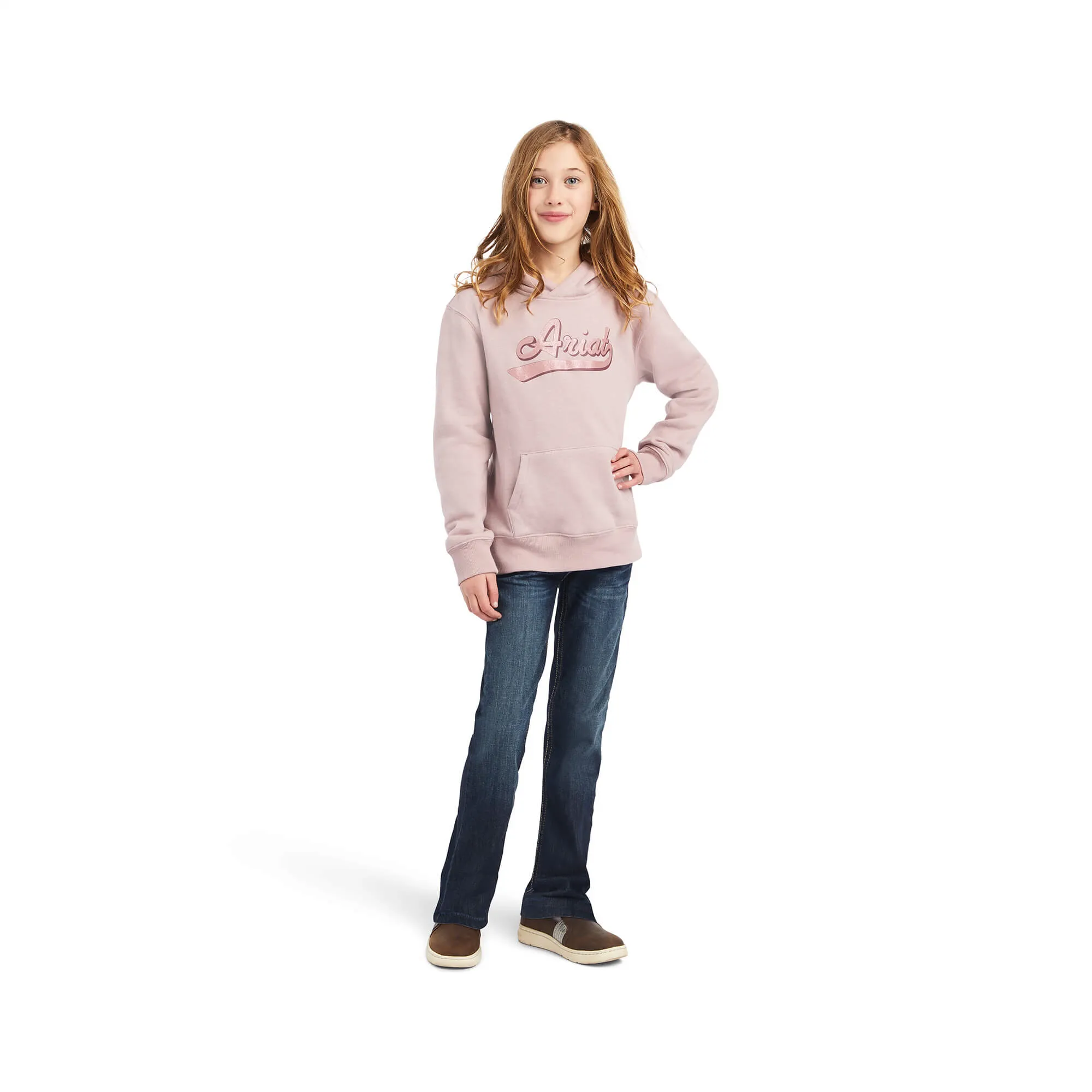 Ariat® Girl's R.E.A.L™ Glitter Logo Nostalgia Rose Heather Hoodie 10042234