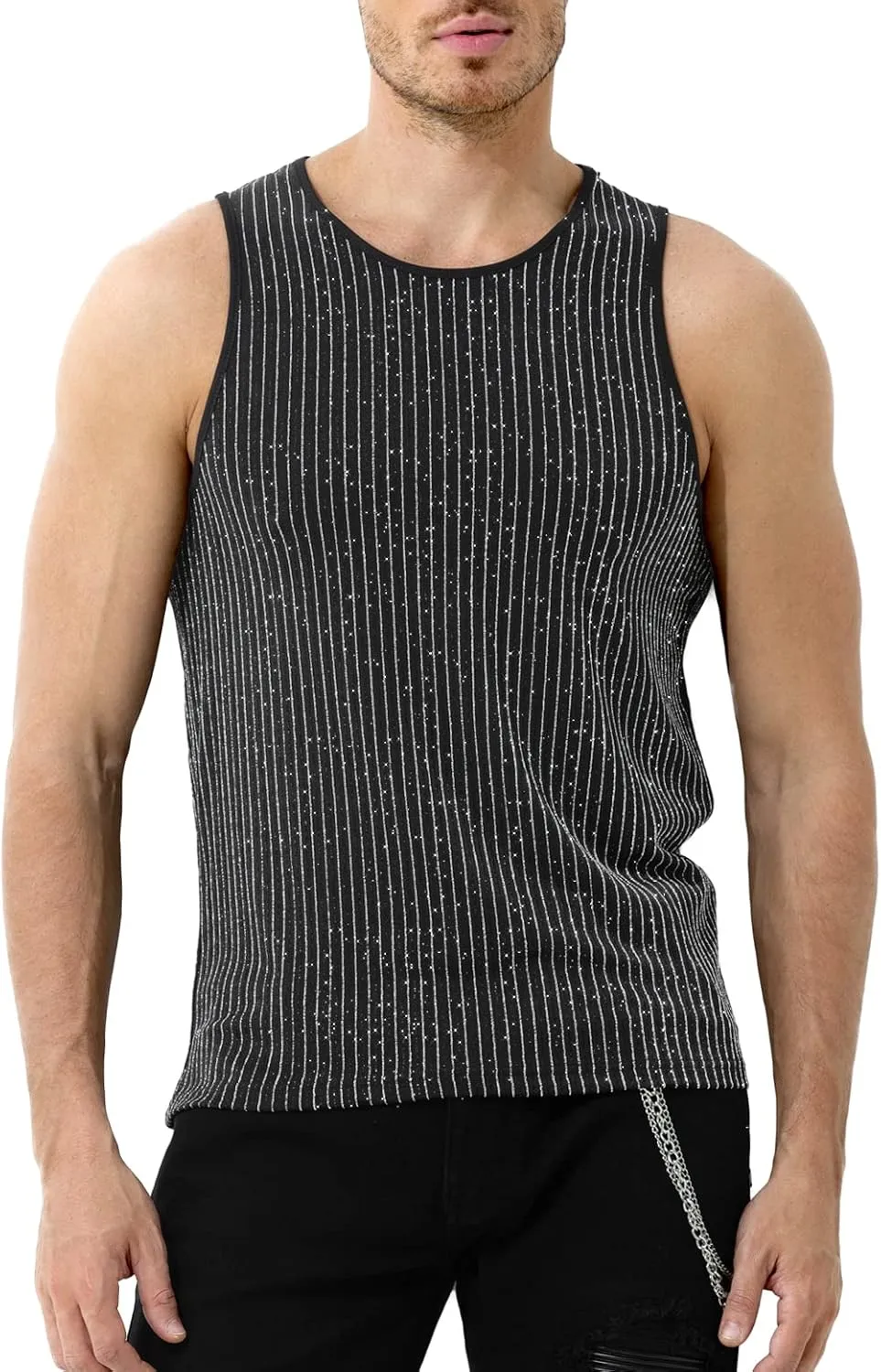 Arjen Kroos Men's Sequin Sleeveless Tank Top Sparkly Rave Metallic T-Shirt