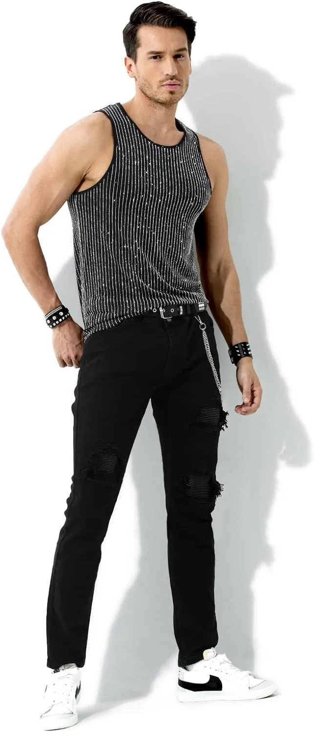 Arjen Kroos Men's Sequin Sleeveless Tank Top Sparkly Rave Metallic T-Shirt