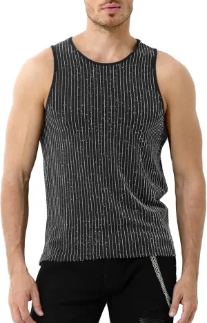 Arjen Kroos Men's Sequin Sleeveless Tank Top Sparkly Rave Metallic T-Shirt