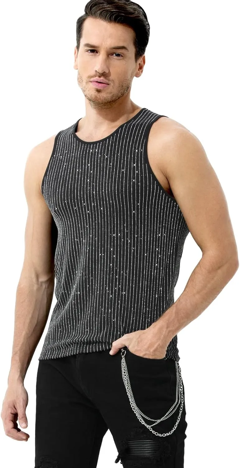 Arjen Kroos Men's Sequin Sleeveless Tank Top Sparkly Rave Metallic T-Shirt