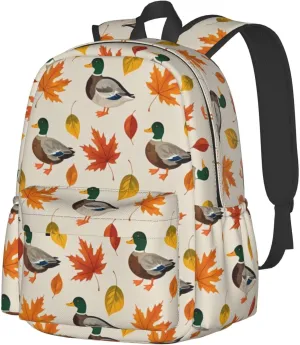 Autumn Duck Maple Leaf Adult Backpacks 15 Inch Laptop Backpack Travel Bag for Men Women Gifts