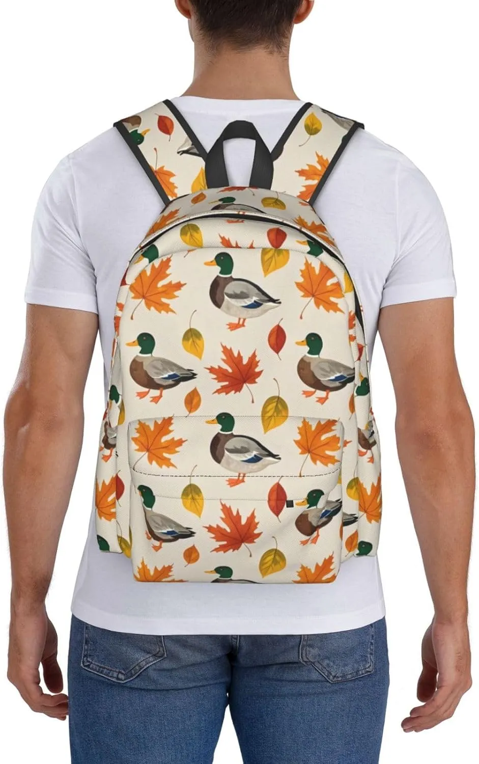Autumn Duck Maple Leaf Adult Backpacks 15 Inch Laptop Backpack Travel Bag for Men Women Gifts