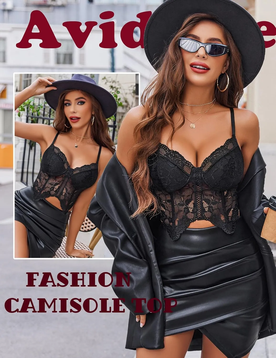Avidlove Lace Bralettes for Women Y2k Camisole Lingerie Adjustable Strap Crop Top