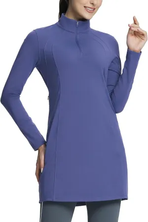 baleaf Women's Fleece Dress Sweatshirt Winter Dress Tunic Long Warm Quarter Zip Up Pullover Jackets with Pocket Outdoor