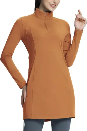 baleaf Women's Fleece Dress Sweatshirt Winter Dress Tunic Long Warm Quarter Zip Up Pullover Jackets with Pocket Outdoor